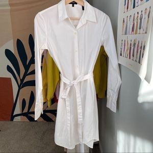 Theory white belted shirt dress long sleeve